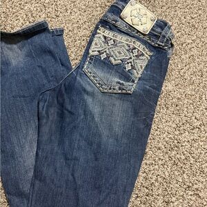 Miss Me Blue Boot Cut Jeans with Embroidery, great condition , 30x32